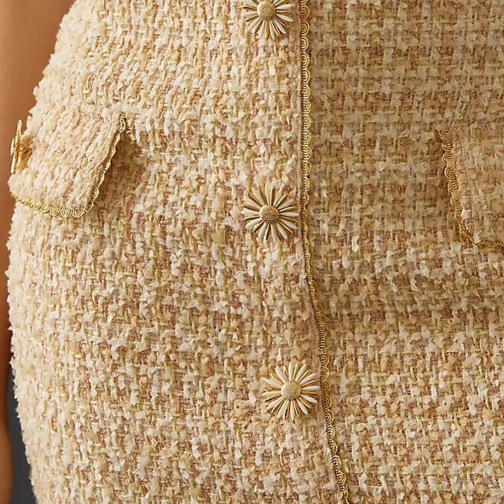 Eva Franco Strapless Tweed Mini Dress with Floral Buttons - Picture 13 of 16